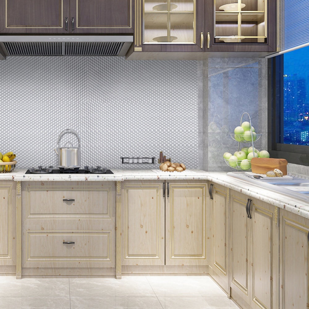 Kitchen Backsplash Wallpaper Stickers, Kitchen Stickers Self Adhesive Kitchen Aluminum Foil Stickers Oil Proof Waterproof Kitchen Stove Sticker -15.6" X 39inch