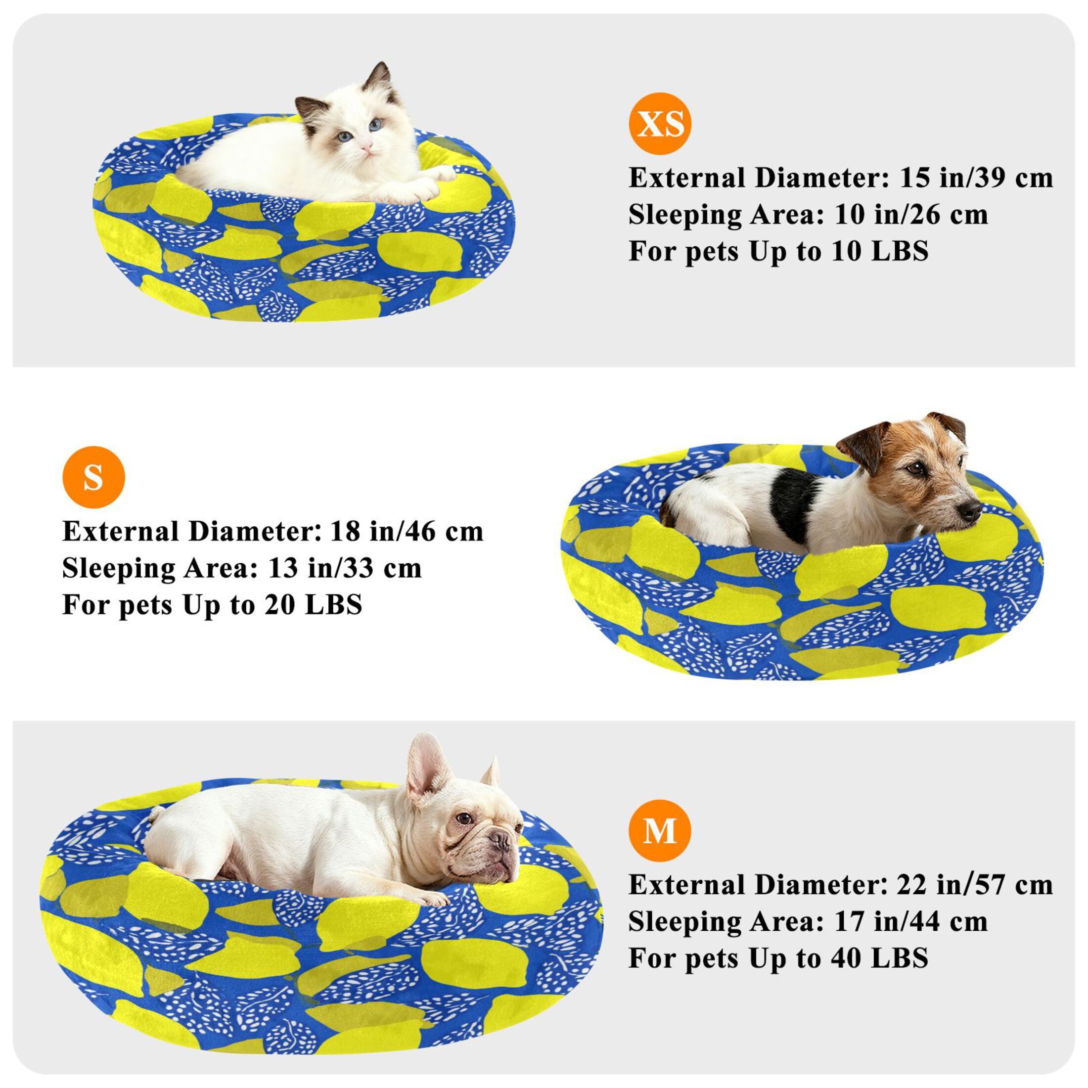 Iauyy Pet Couch Donut Cat Bed for Indoor Cats/Small Dogs Washable & Machine with Non-slip Bottom Calming Cat Furniture, Lemon Leaves (M)