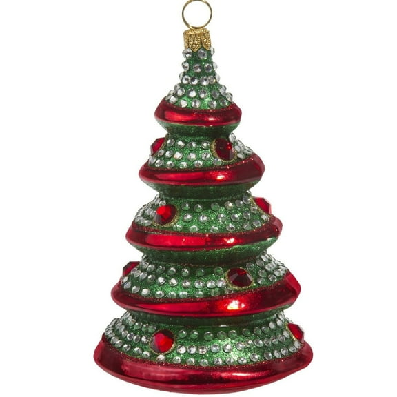 Red and Green Crystal Tree Polish Glass Christmas Ornament Made In Poland New