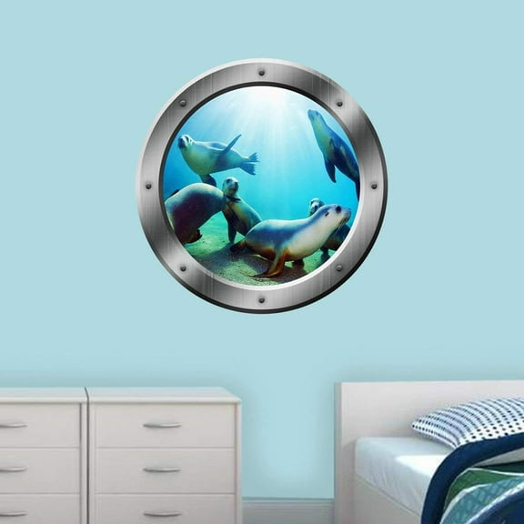 Sea Animal Stickers for Kids, Seal Wall Decal - 3D Porthole VWAQ-PO18