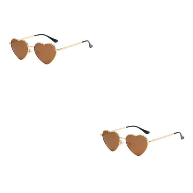 Guardoinrt Heart-Shaped Stand Out Gold Metal Frame And Non-Slide Silicone Nose Pads Mulitple Colours tea color 2Set