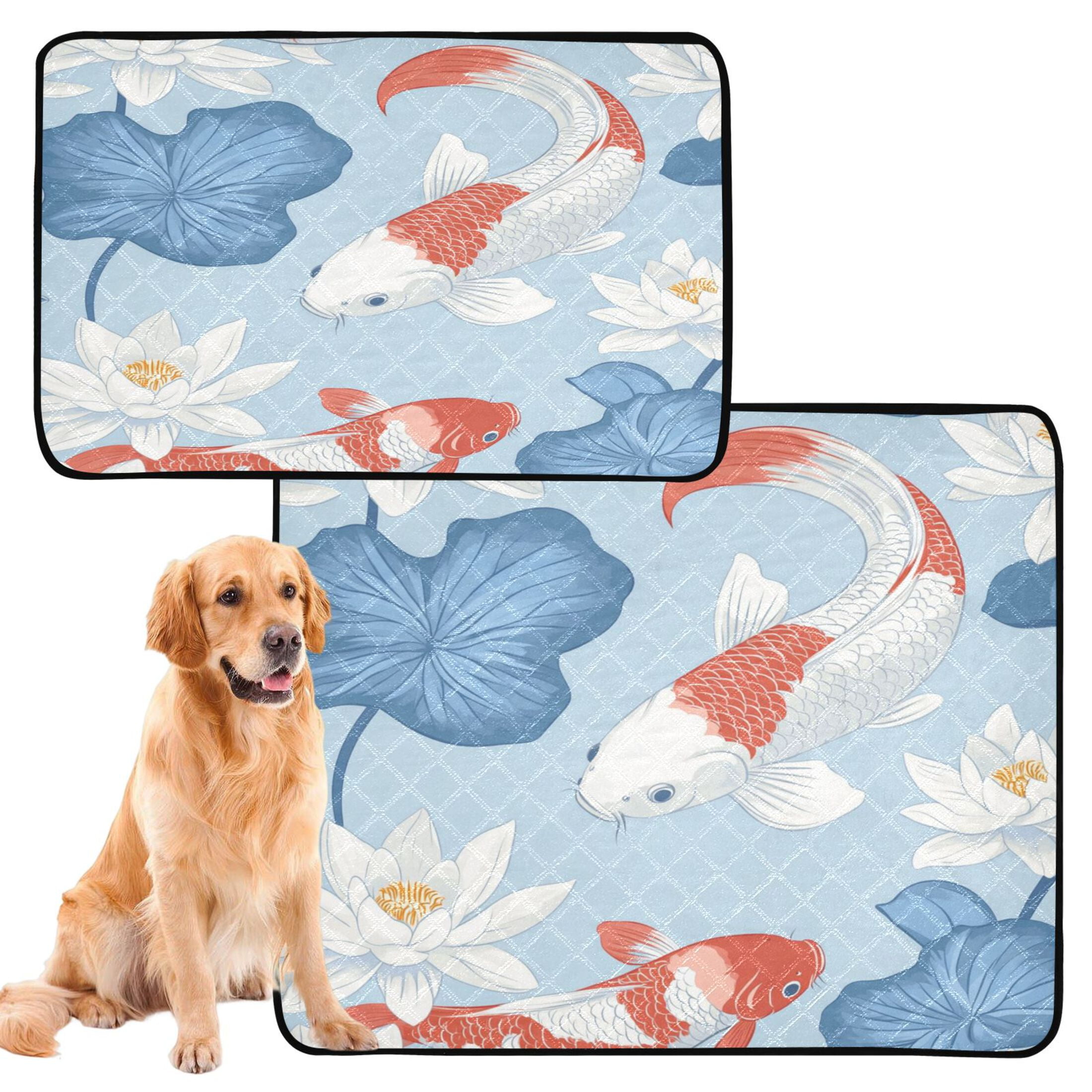 Qxltty Seamless Pattern Of White and Red Koi Fish Cat litter Pads Pet Set of 3 Diaper Mats Center Anti-leakage Layer Absorbent Soft and Comfortable