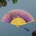 thumbnail image 4 of Kripyery Folding Hand Fan for Women Chinese Vintage Bamboo Imitation Silk Hand Held Fan with Flower Pattern And Tassel Pendant Wood Cheongsam Catwalk Fan for Dance Party Props, 4 of 8