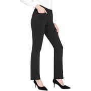 Kmbangi Women's Pants Solid Color High Waist Flared Trousers with Pockets