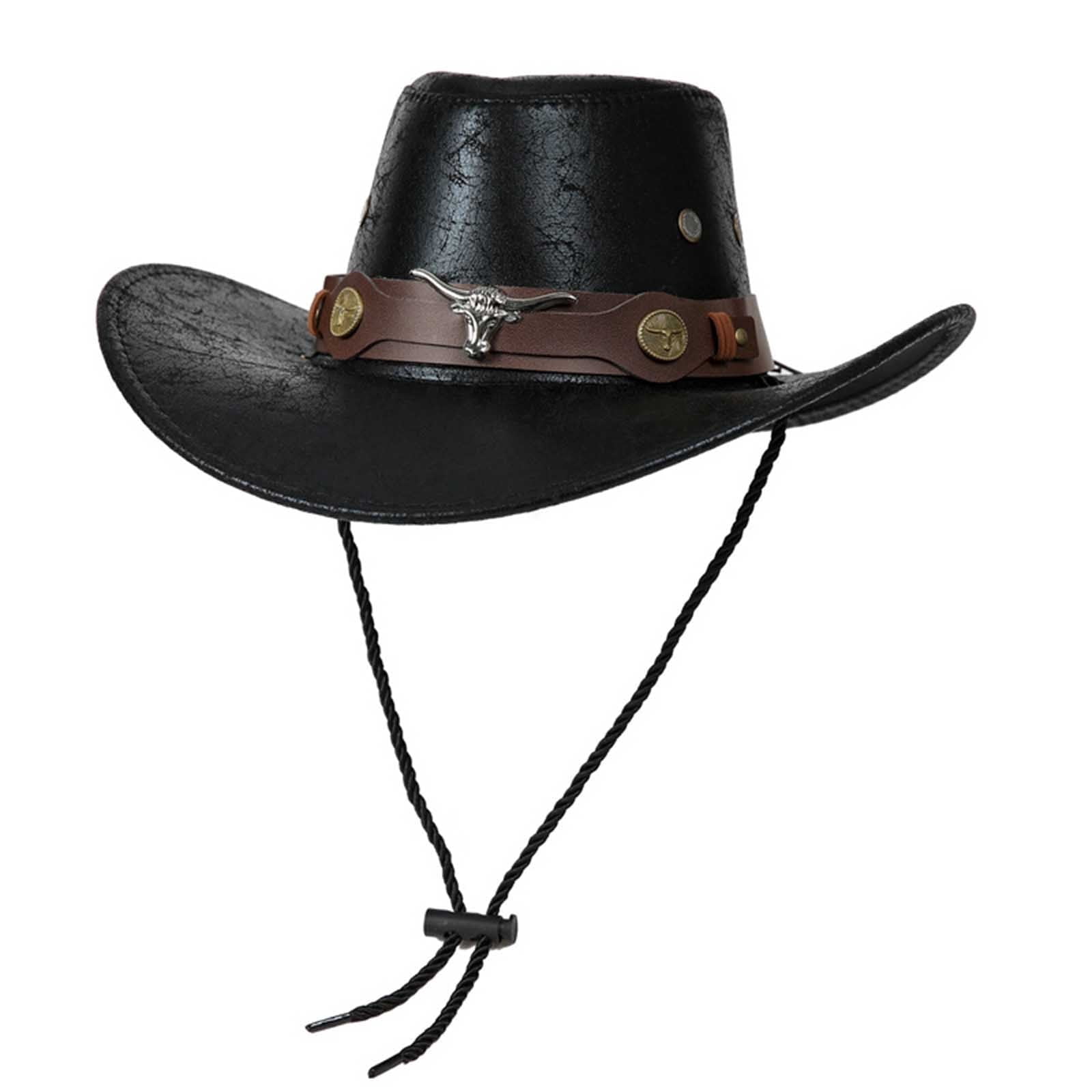 Women’s Black Western Cowboy Hat with Bull Charm Leather Band Style (Size:S-M) Black Western Hat with Rhinestone Band – Bullhide Ladies  main image 4