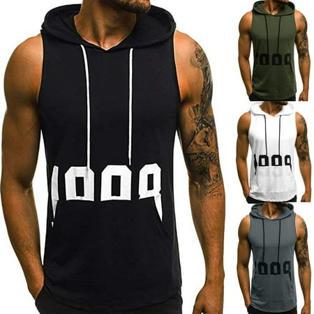 Men's Sports Sleeveless Muscle Fit Hoodies Pullover Tank Top Vest ...