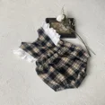 thumbnail image 3 of Ropa de primavera para bebé de 0 a 2 años, mono a cuadros Retro sin mangas para niñas pequeñas, mono falso de 2 uds, mono holgado de una pieza a la moda para niños pequeños, 3 of 6