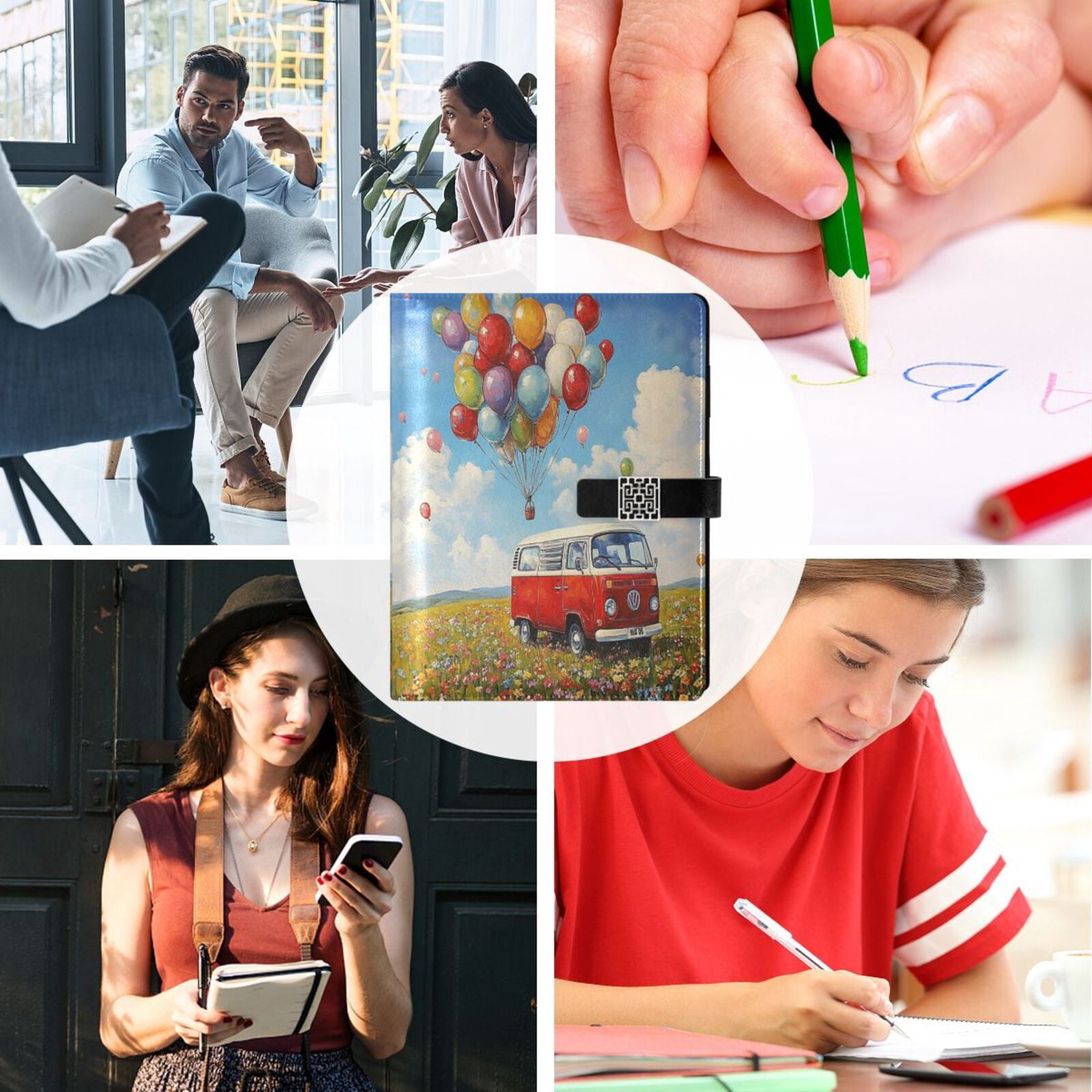 Premium Faux Leather Notebook - Refillable, Multi-Functional Organizer, 23.3x17cm, All-Season Use，A Red and White Van