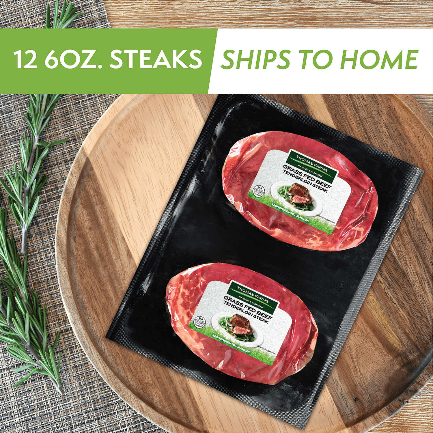 Thomas Farms Grass Fed Beef Filet Mignon Box, Twelve 6 oz Steaks