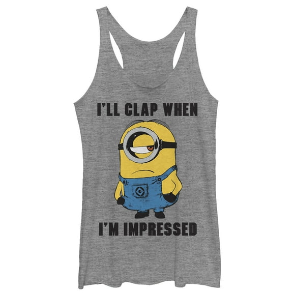 Women's Despicable Me Minions Clap When Impressed Racerback Tank Top Gray Heather 2X Large