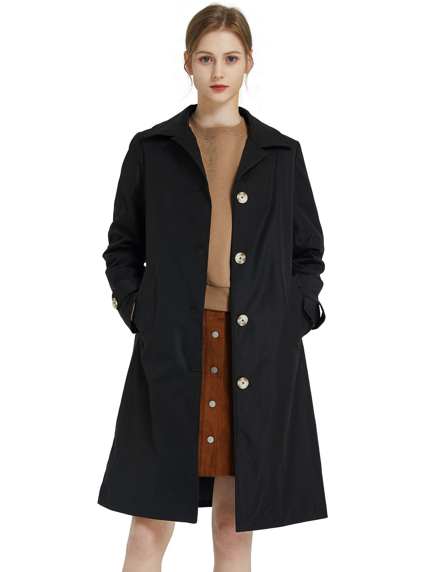Orolay Womens Trench Coat with Belt Lightweight Double-Breasted Midi Length Overcoat