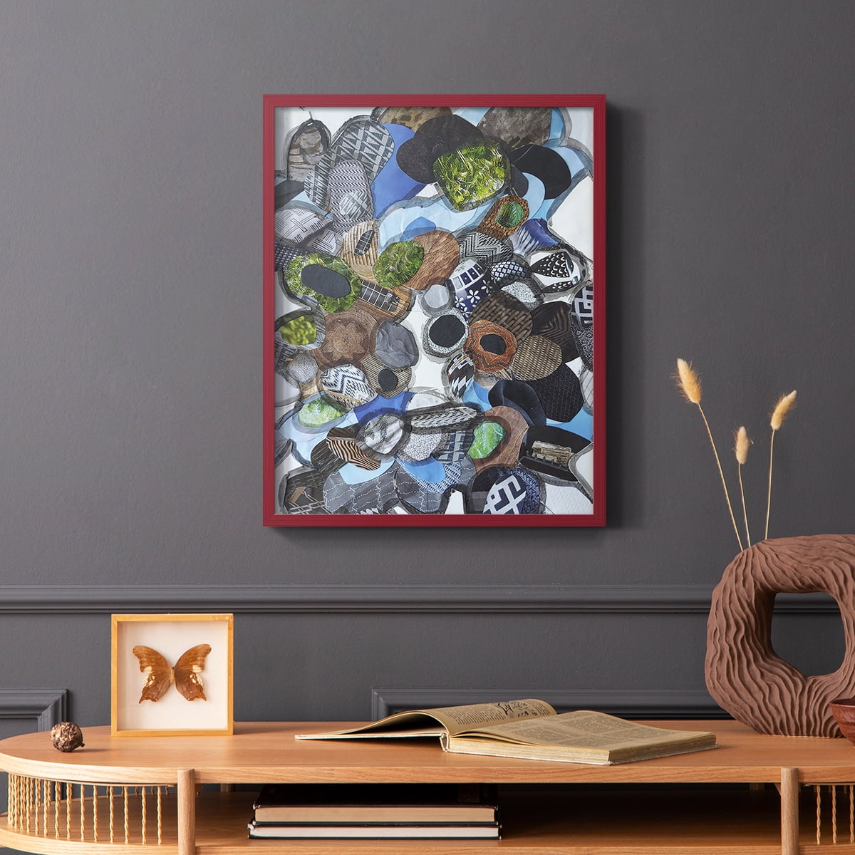 Catalina Island Blue Glass Framed Print in Red Solid Wood Framed Print No Nail Hanging