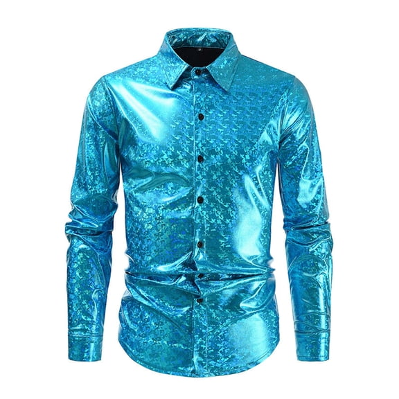 XDZJLR Mens Dress Shirt Sparkly Bright Button Up Shirt Clothing Lapel Bright T Shirt For Disco Party Nightclub Prom L
