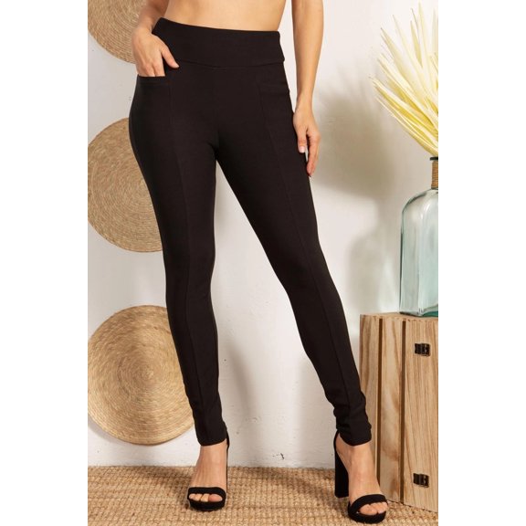 High Waist Sculpting Treggings With Front Welt Pockets - Black