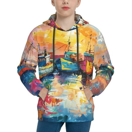 Gaeub Colorful Fishing Boats Men s Hoodie Heavyweight Hooded Sweatshirt for Men-Small