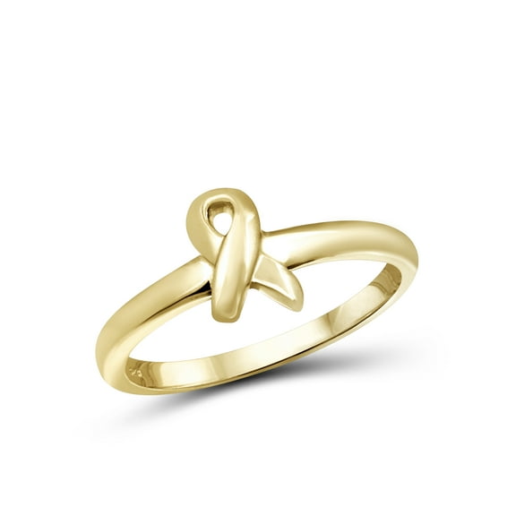 JewelersClub 14K Gold Plated Silver Glam Girl Cancer Ribbon Ring for Women | Dainty 14K Gold Plated Silver Promise Ring For Women | Silver Glam Girl Cancer Ribbon Ring For Women
