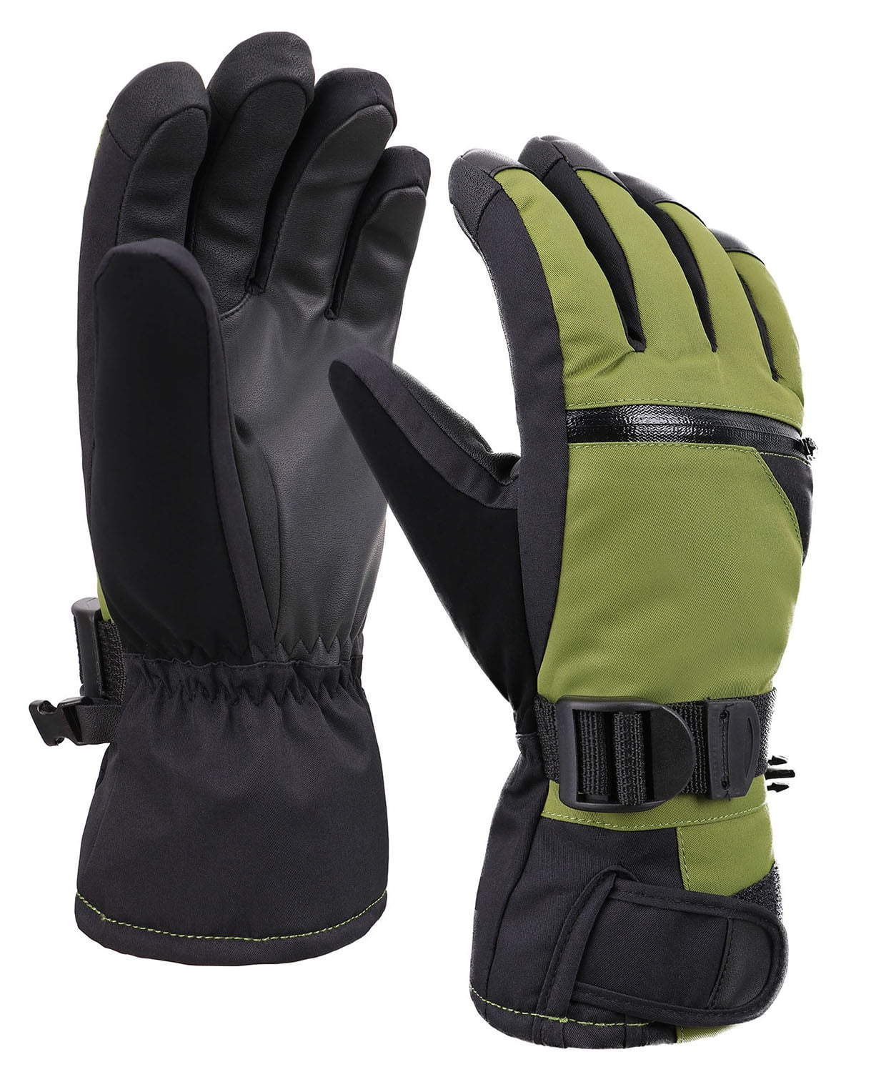 Mens Waterproof Thinsulate Lined Cold Weather Ski Gloves Green XL