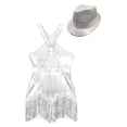 thumbnail image 6 of Alvivi Womens Jazz Latin Dance Costume Sparkly Tassel Dance Leotard Bodysuit with Sequined Hat Silver L, 6 of 7