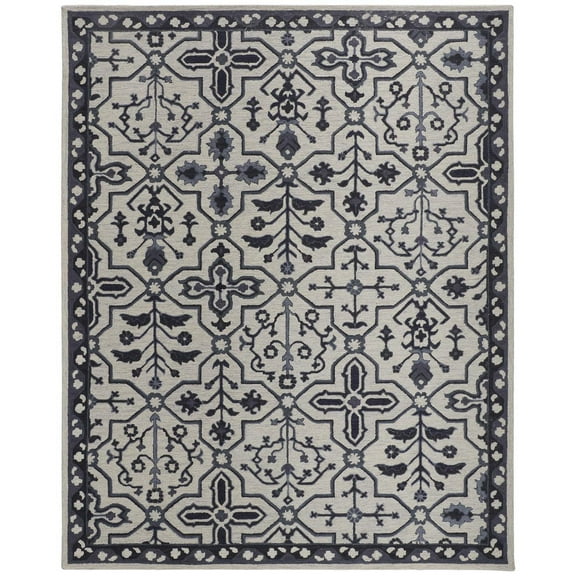 Feizy Fallon Traditional Oriental, Gray/Blue/Ivory, 2' x 3' Accent Rug Easy Care Stain Resistant Kid Friendly Classic Geometric Floor Rug for Living room Bedroom