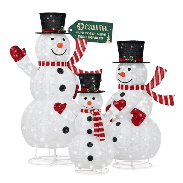 Decoración Navideña Iluminada Esquimal, Adorno Navidad con Luz Led para Exterior e Interior (Familia Muñecos de Nieve)