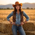 thumbnail image 4 of Halloween Classic Western Wide Brim Felt Cowboy Hat, Halloween Costume Accessory, Versatile Headwear for Western Themed Party, Role Play and Festive Gathering Light Brown, 4 of 8