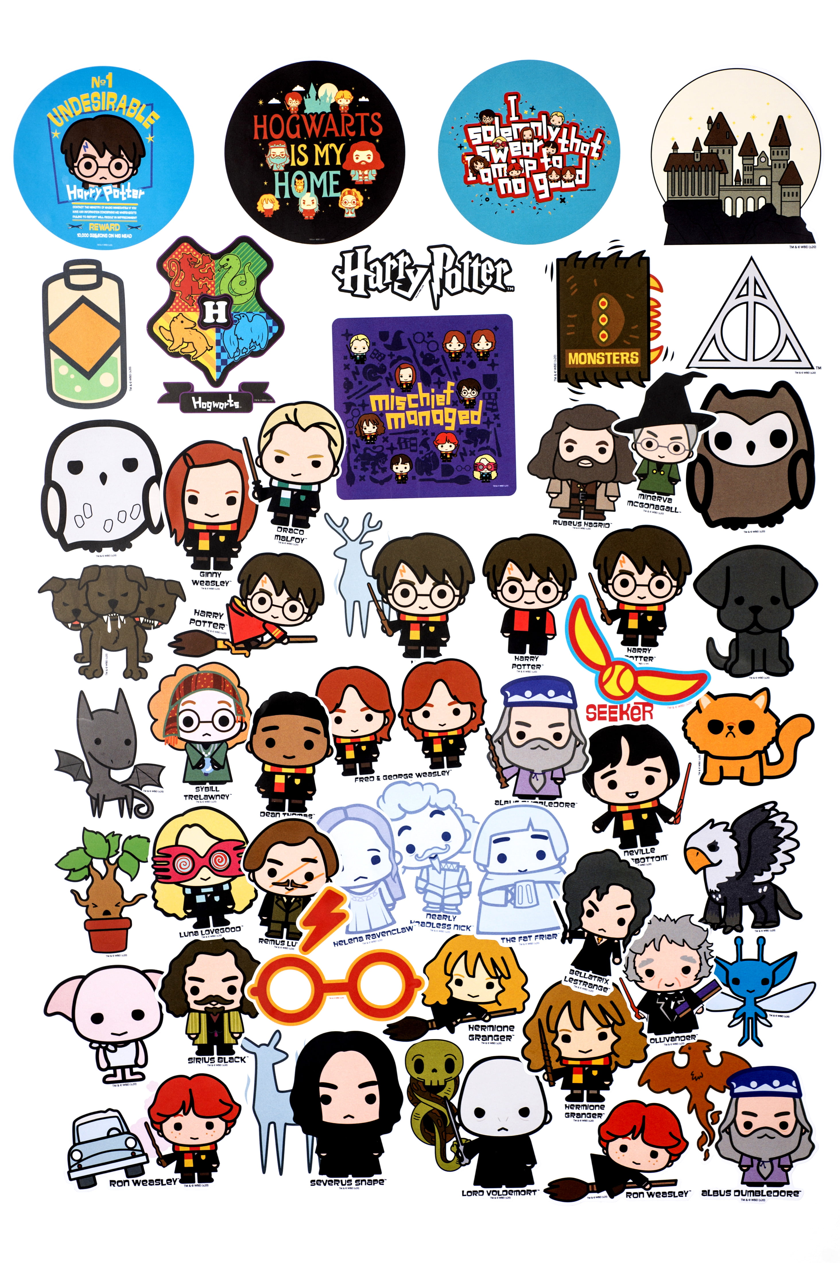 Conquest Journals Harry Potter Chibi Vinyl Stickers, Set of 60 Unique Stickers Including 5 Holograms, Waterproof and UV Resistant, Great for All
