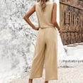 thumbnail image 5 of Riforla Women's 2 Piece Cotton Casual Outfits Womens Button Sleeveless Vest Shirt Straight Wide Leg Trousers with Pockets 2 Piece Sets for Women Khaki XL, 5 of 7