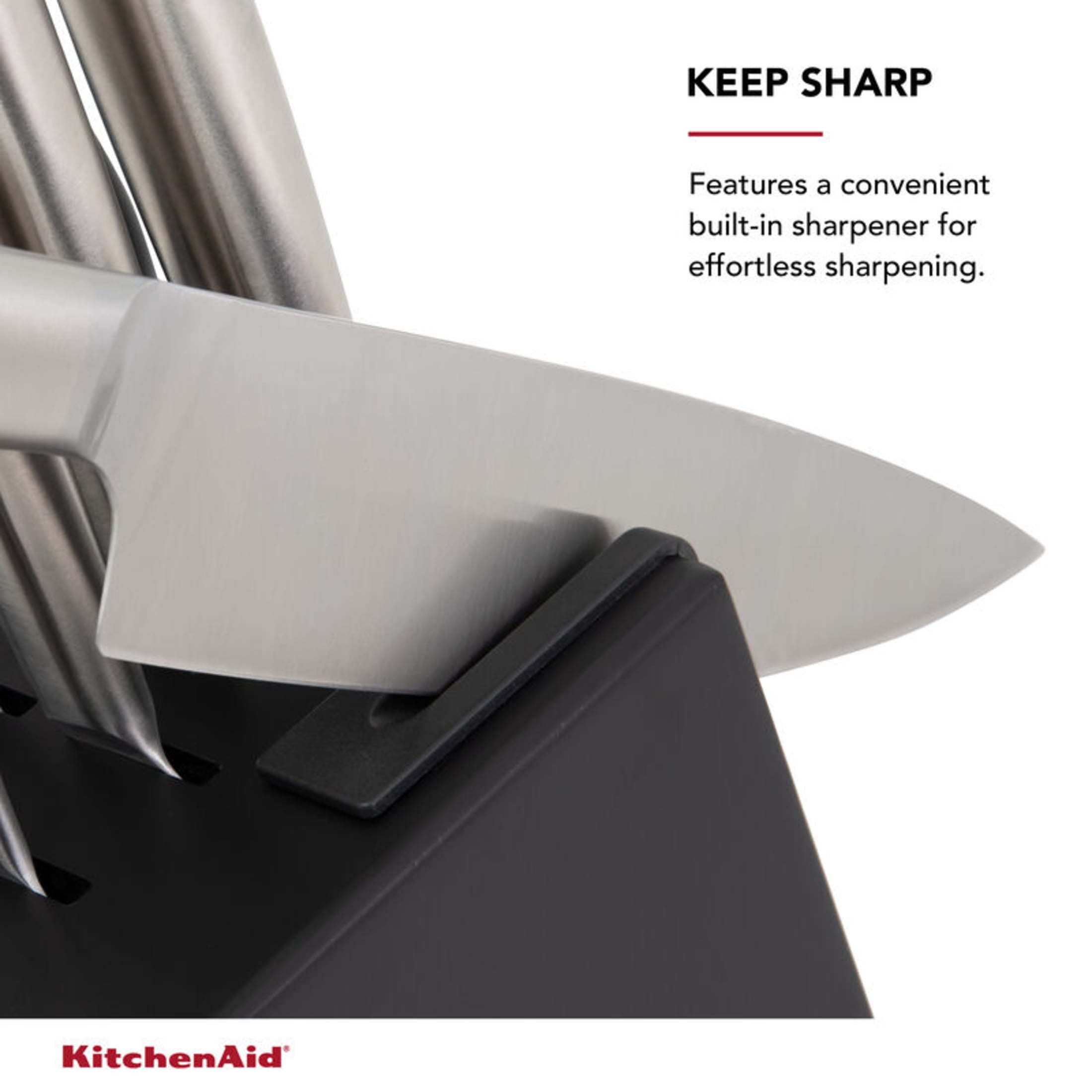 KitchenAid Gourmet 7-Piece Forged Knife Block Set with Built-In Sharpener, Stainless Steel Handles, Black