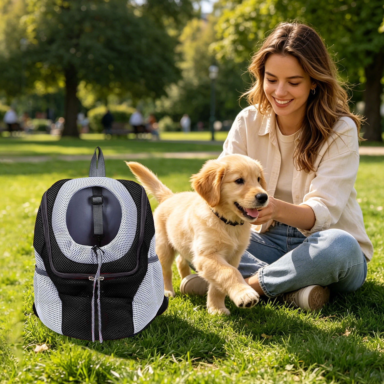 Breathable Pet Carrier Backpack, Head-Out Design Adjustable Dog Cat Backpack with Safety Belt, Mesh Ventilated Travel Backpack with Side Storage Pockets for Small Dogs Cats Outdoor Hiking(Black,S)
