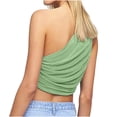 thumbnail image 4 of Women's Summer One Shoulder Crop Tops Sleeveless Solid Color Ruched Tank Tops Vest Blouses for Beach, Holiday, 4 of 7