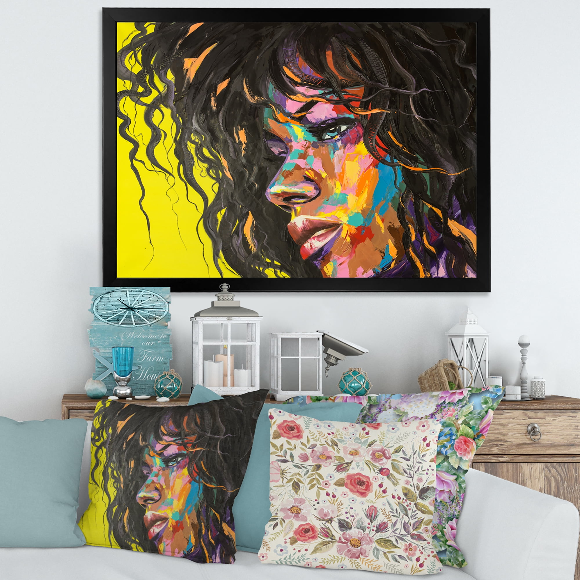 Designart 'Abstract Colorful Fantasy Portrait Of A Young Woman I' Modern Framed Art Print