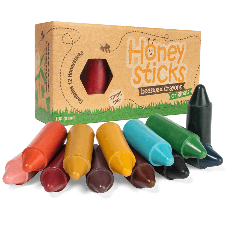Honeysticks 100% Pure Beeswax Crayons (12 Pack) - Non Toxic Crayons  Handmade with Pure Beeswax and Food Grade Colours - Child/Toddler Safe,  Easy to Hold and Use…