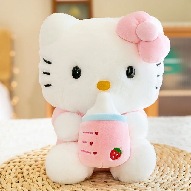 Botella de leche Kt gato relleno y juguete de felpa animales gatito muñecas lindo gatito juguetes de peluche niños y niñas gato almohadas regalo