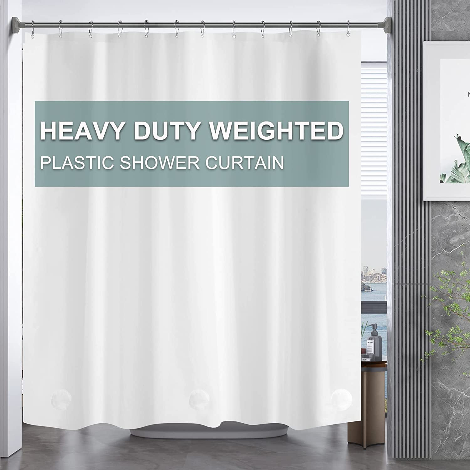 Seasonwood Peva Shower Liner White Shower Curtain with Hooks Waterproof