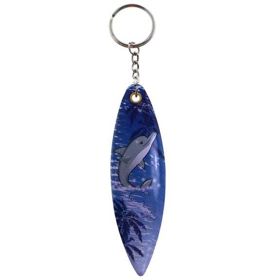 Dolphin Surf Board Palm Tree Split-Ring-Keychain Blue/Brown