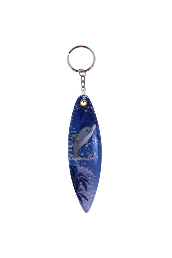 Dolphin Surf Board Palm Tree Split-Ring-Keychain Blue/Brown