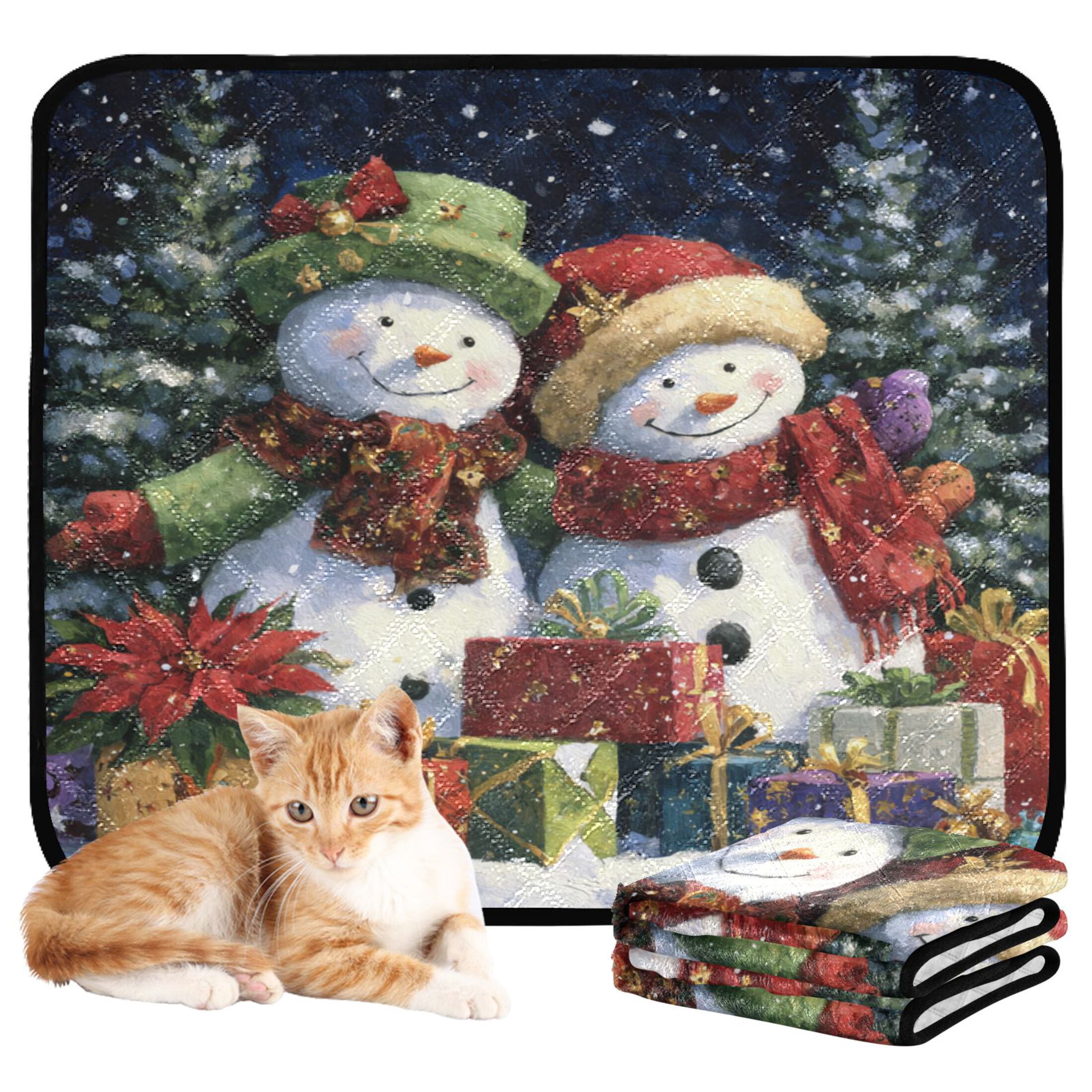Qxltty Night Sky Snowman Cat litter Pads Pet Set of 2 Diaper Mats Center Anti-leakage Layer Absorbent Soft and Comfortable
