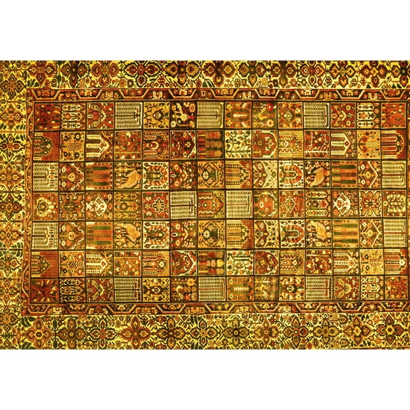 Ahgly Company Machine Washable Indoor Rectangle Persian Yellow Traditional Area Rugs, 5' x 7'