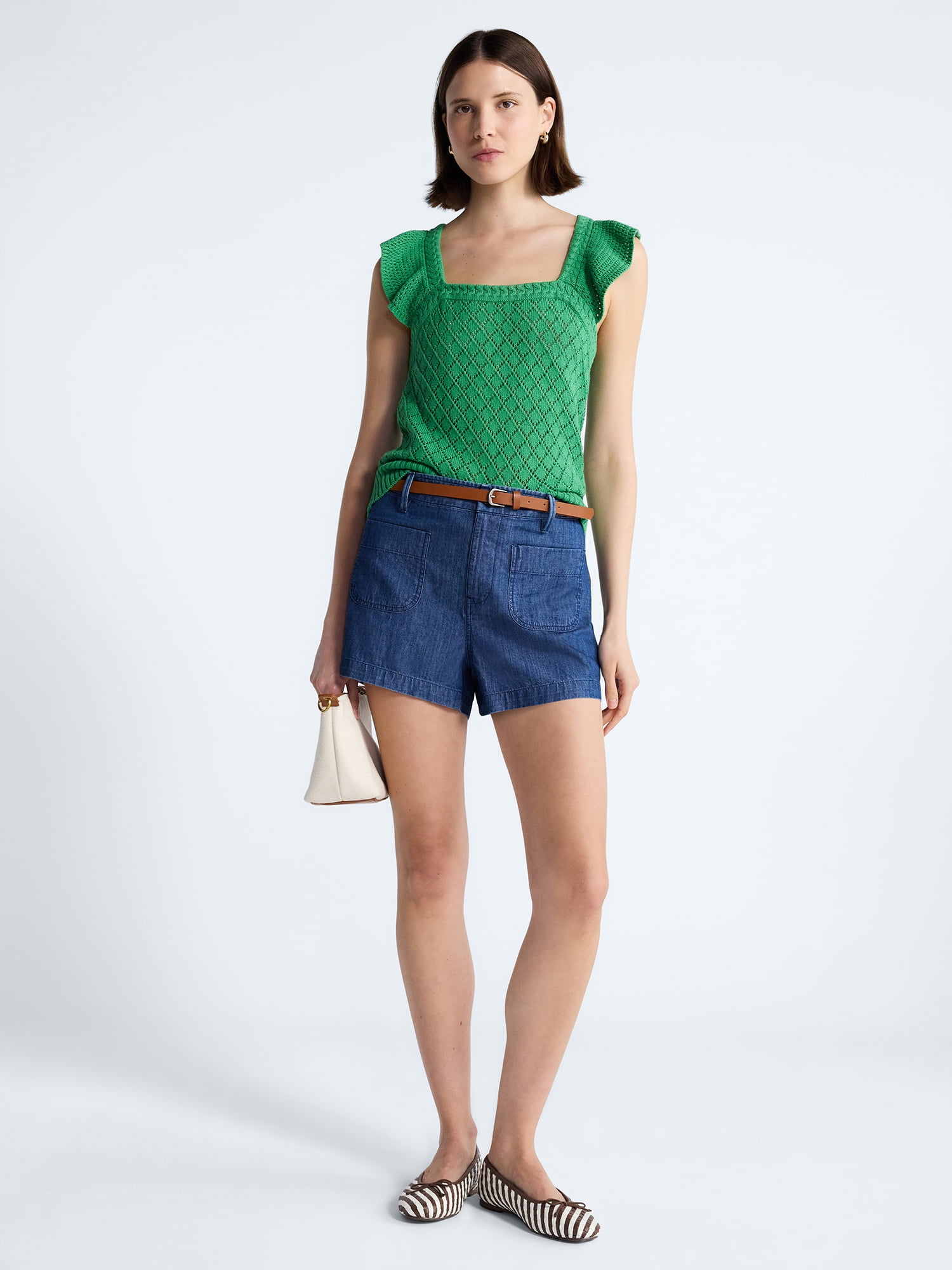 Free Assembly Women's and Women's Plus High Rise Patch Pocket Denim Shorts, 3" Inseam, Sizes XS-4X
