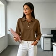 thumbnail image 4 of Womens Polo Shirts 3/4 Sleeve Golf Tops Collared Button Down Tee Womens Casual Business Golf Shirts Work Daily Tops 3-Buttons Soft Breathable Solid Color Brown 2XL, 4 of 8