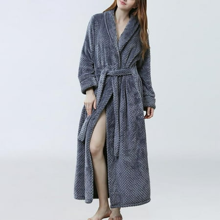 

Kiplyki Women s Pajamas Deals Labor Day Solid Thicken Coral Fleece Robe Bathrobe Gown Sleepwear Pocket+Belts