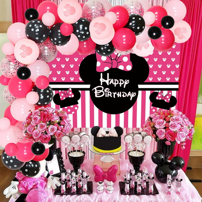 onderpand koolhydraat Fantastisch Minnie Mouse Themed Birthday Party Supplies Rose Red Pink Black Balloon  Garland Arch Kit with Minnie Happy Birthday Backdrop for Girls 1st 2nd 6  Months Bday Party Decorations - Walmart.com