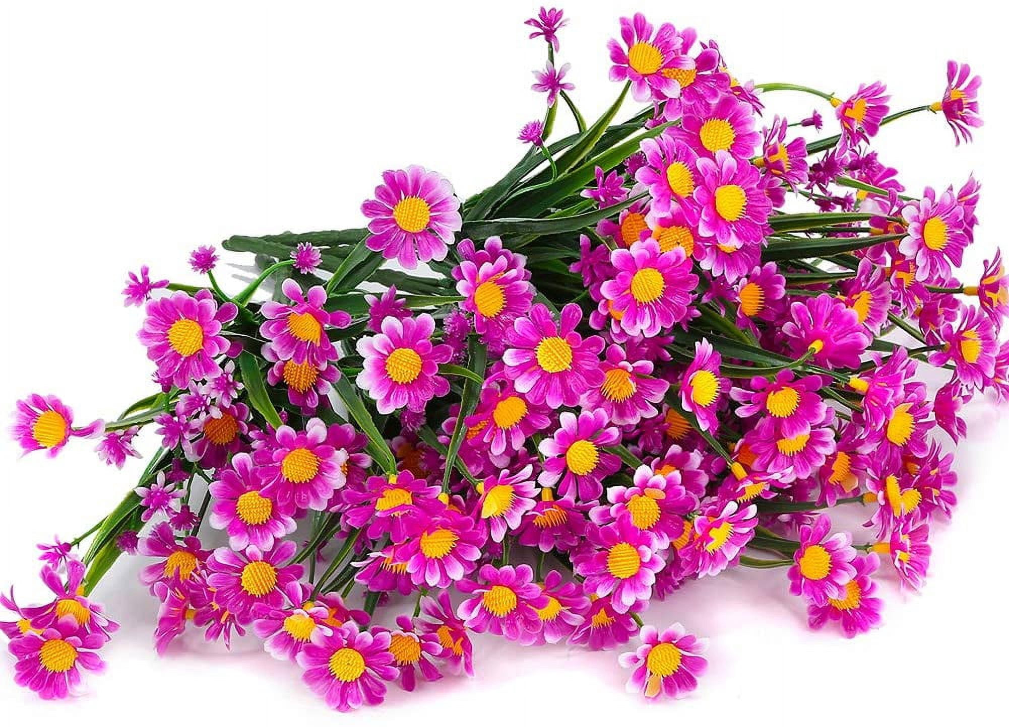 Artificial Daisies Flowers Outdoor UV Resistant 4 Bundles Fake Foliage Greenery Faux Plants Shrubs Plastic Bushes for Window Box Hanging Planter Farmhouse Indoor Outside Decor(White)