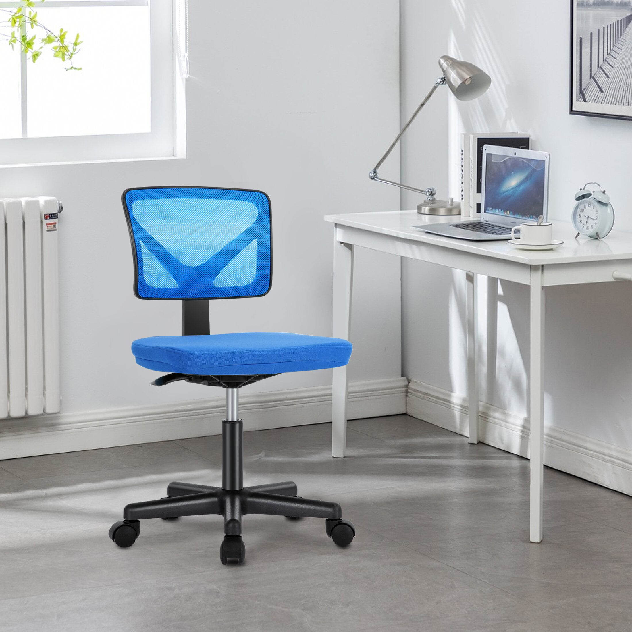 CONCETTA Armless Office Computer Desk Chair, Ergonomic Low-Back Mesh Rolling Work Swivel Chairs with Wheels,  Blue