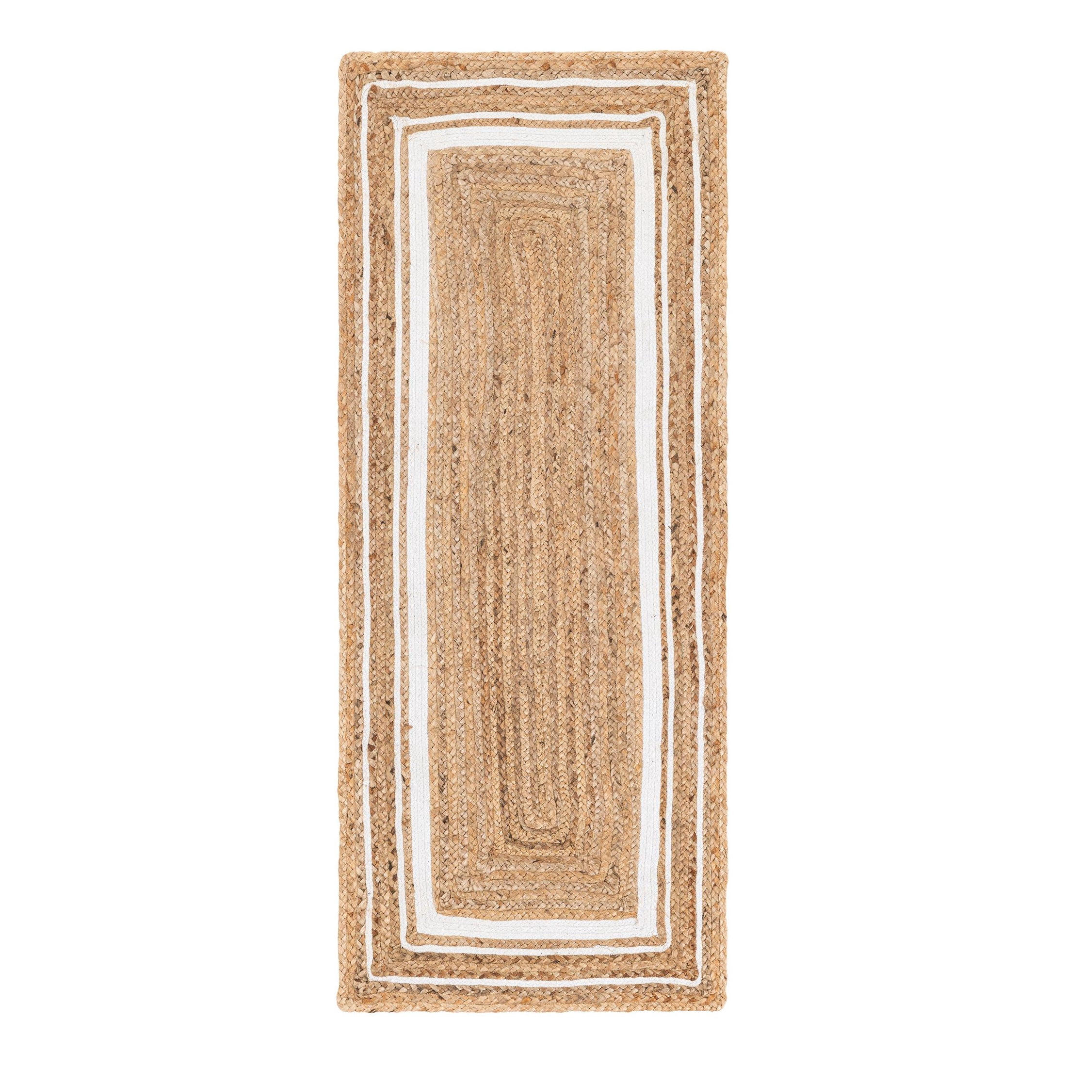 Unique Loom Braided Jute Collection Area Rug - Gujarat (2' 6" x 6' 1" Runner Natural and White/Ivory)