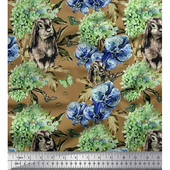 Soimoi Cotton Duck Fabric Rabbit,Lilac & Pansy Floral Fabric Prints By Yard 42 Inch Wide