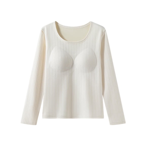 XuJwPNcy Womens Thermal Underwear Tops Built-In Chest Pad Fleece Line Warm Shirt Scoop Neck Thick Long Sleeve Undershirts