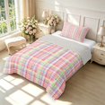 thumbnail image 2 of Manfei Geometric Check Twin Comforter Sets,Classic Checkered Themed Bedding Set,Pink Green,Light Gray Reversible,2pcs,1 Comforter and 1 Pillowcase,2pcs,1 Comforter and 1 Pillowcase, 2 of 7
