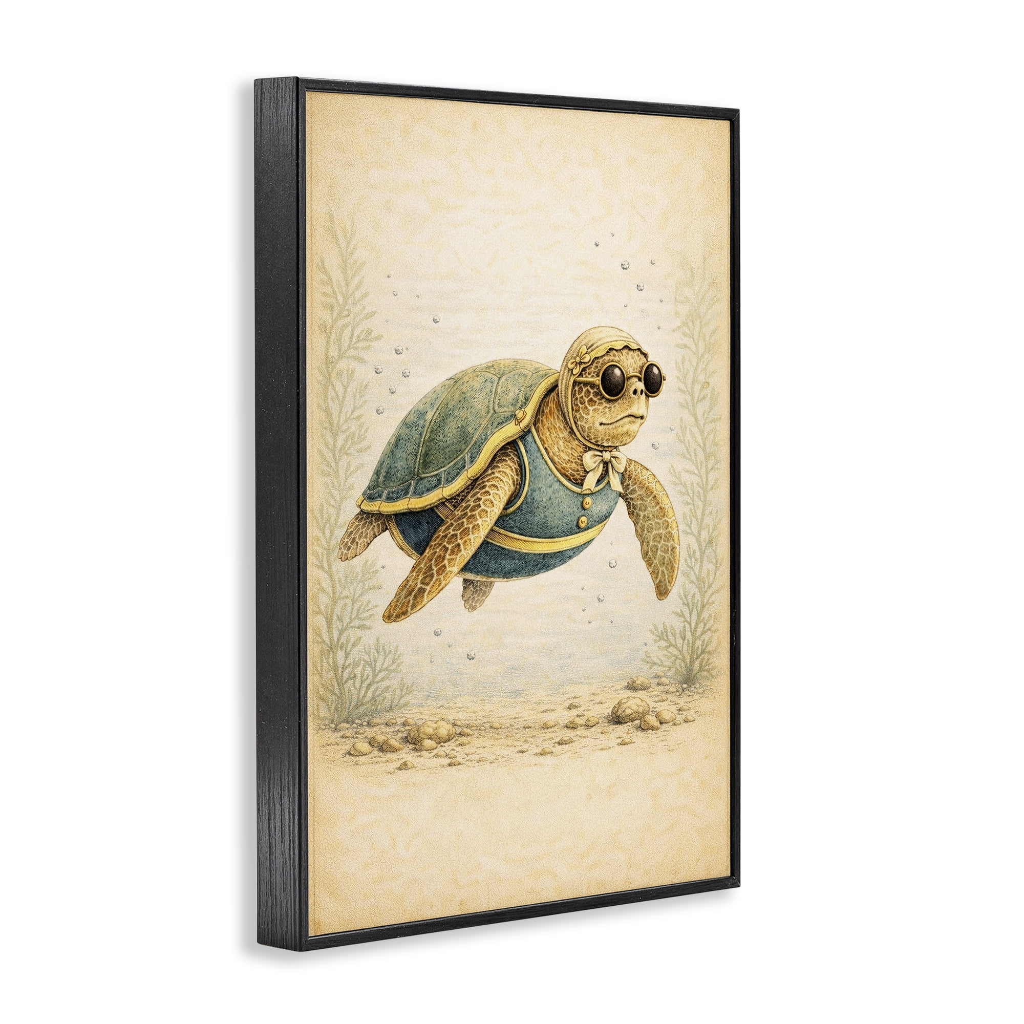 Stupell Industries Maritime Bathing Society Turtle Black Framed Giclee Art, design by Grotto Studios