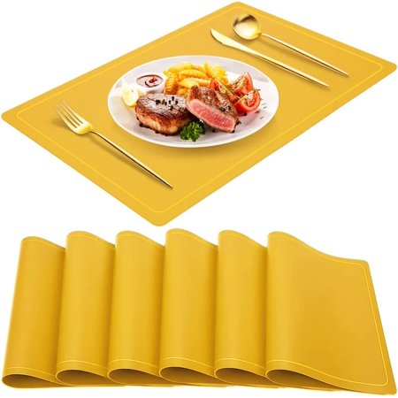 

NOGIS 6 Pcs PU Placemats Faux Leather Placemats Placemat for Dinning Table Anti-Stain Heat-Resistant Waterproof 11.7*17.7 Inches (30*45CM) (Yellow)